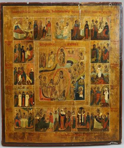 Russische orthodoxe 14dagen ikoon - op paneel 53 x 45 - 19e