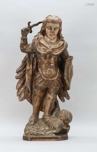 Gepolychromeerde houtsculptuur 'St. Michael met draak' - Hoo...