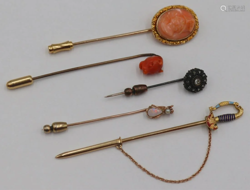 JEWELRY. (5) Antique/Vintage Gold Stick Pins.