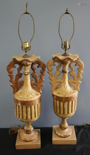 An Antique Pair Of Carved & Paint Decorated