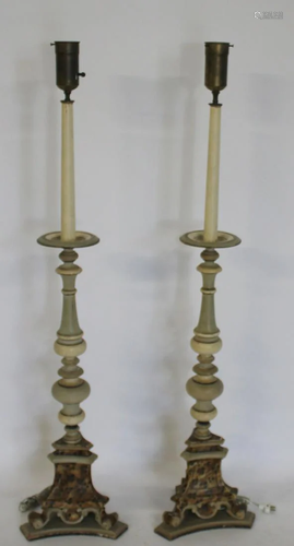 A Pair Of Antique Spricket Style Paint & Carved