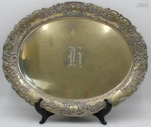 SILVER. German .800 silver Repousse Tray.