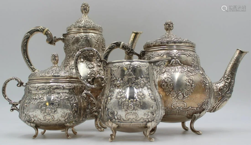 SILVER. 4 PC. German .800 Silver Repousse Tea Set.