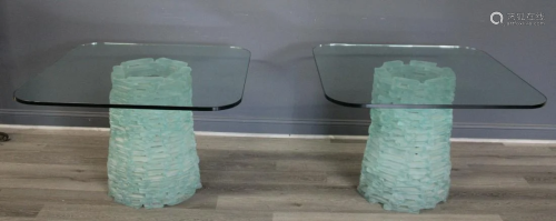 A Vintage Pair Of Glass Block Tables
