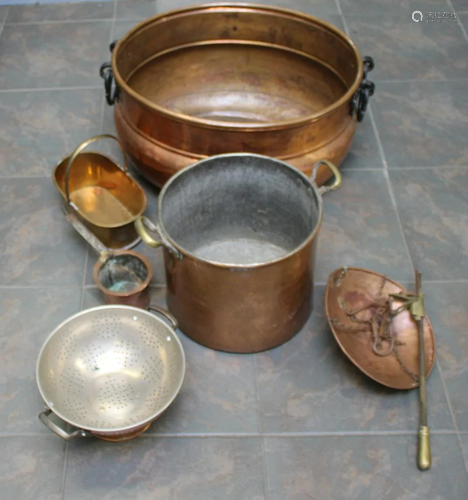 Lot Of Assorted Antique Copper Pots.