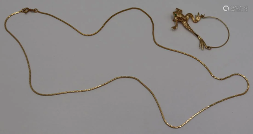 JEWELRY. 14kt Gold Chain and Frog Charm Pendant.