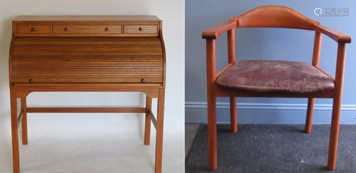 Danish Modern Roll Top Desk And Chair.