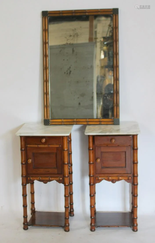 An Antique Pair Of Bamboo Form Marbletop Stands