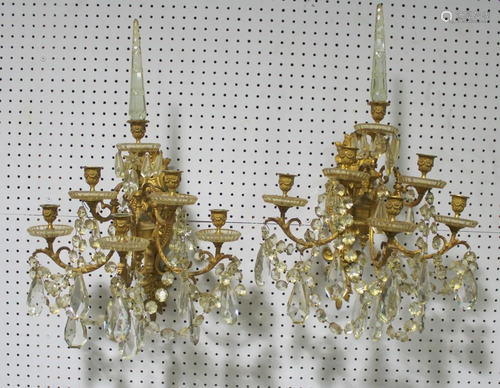 Pair Of Finest Quality Dore Bronze 5 Arm Sconces