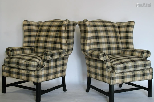 A Vintage Pair Of Upholstered Wing Arm Chairs