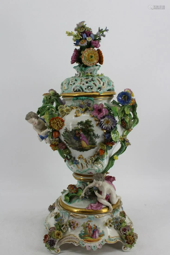 Meissen Signed Large Lidded Urn On Stand