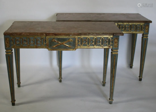 18 / 19 Century Pair Of Italian Marbletop Consoles