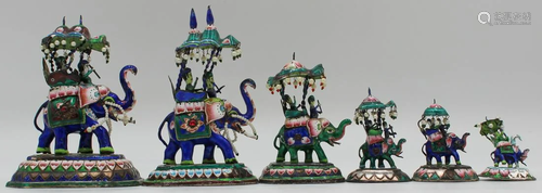 (6) Indian Enamel and Silver Elephants.