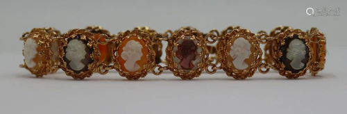 JEWELRY. Signed Lisa 14kt Gold Cameo Bracelet.