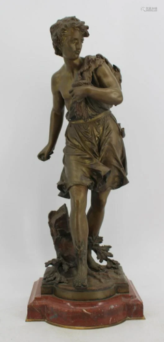 Moreau Signed Bronze Sculpture Of Hunter