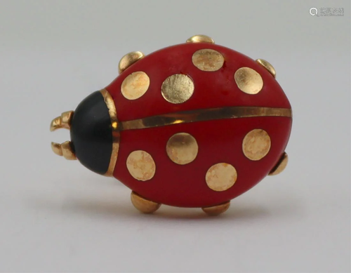 JEWELRY. Cartier 18kt Gold and Enamel Lady Bug Pin