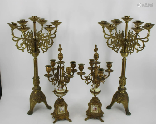 2 Pairs Of Gilt Metal / Bronze Candelabra.