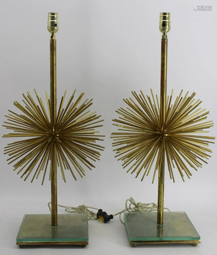 Pair of Gilt Metal Starburst Form Lamps.