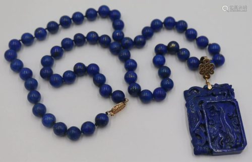 JEWELRY. 14kt Gold and Lapis Lazulis Necklace.