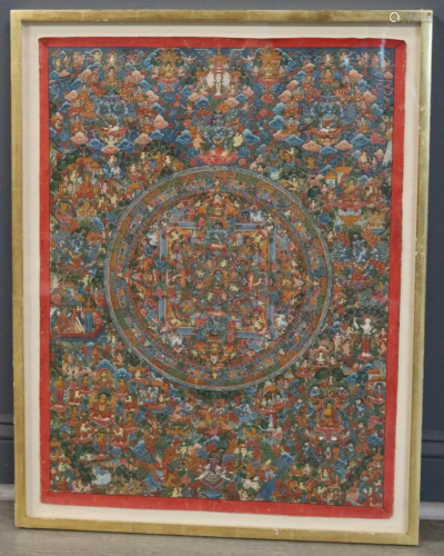 Framed Tibetan Thangka.