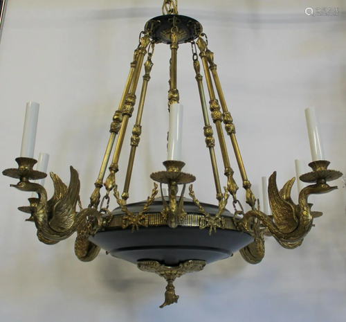 Empire Style Patinated & Gilt Bronze Chandelier.