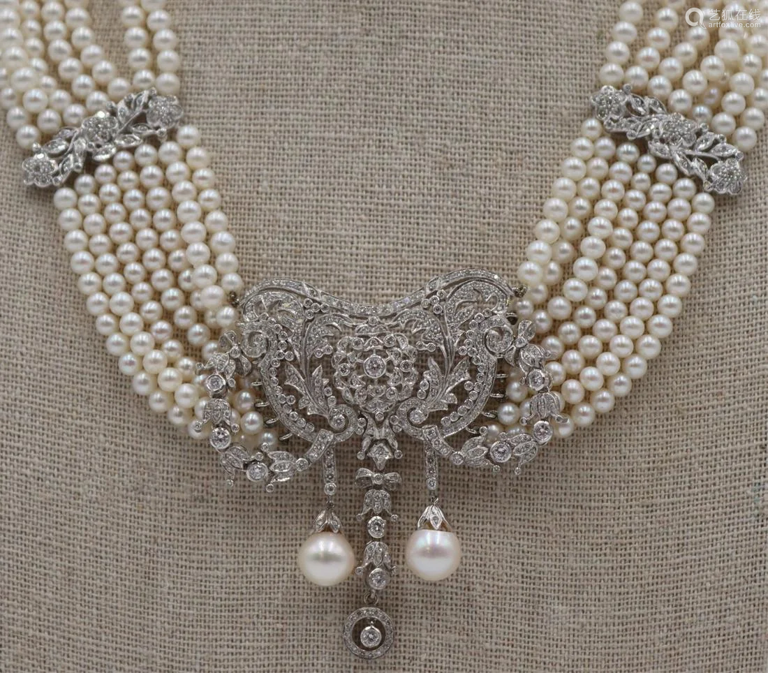 JEWELRY. Multi-strand 18kt Pearl and Diamond－【Deal Price Picture】