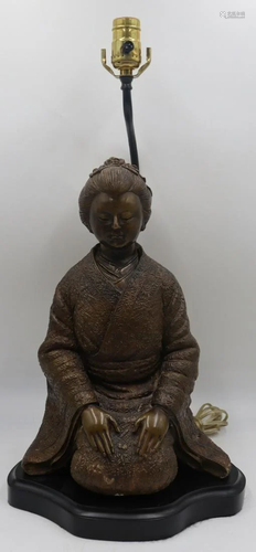 Asian Bronze Lamp of a Kneeling Geisha.