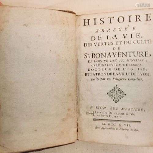 [SAINT BONAVENTURE]. Histoire abrégée de la vie des vertus e...