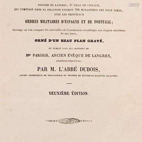 DUBOIS (l'Abbé). Histoire de l'Abbaye de Morimond. Paris, Sa...