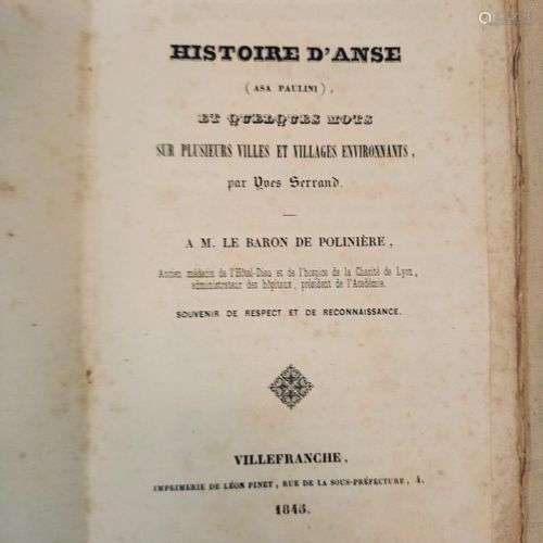 SERRAND (Yves). Histoire d'Anse (Asa Paulini) et quelques mo...