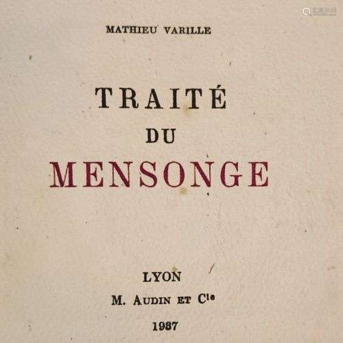 VARILLE (Mathieu). Traité du mensonge. Lyon, Audin & Cie, 19...