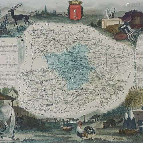 DEPARTEMENT DU MAINE ET LOIRE.Belle carte en couleurs, vers ...