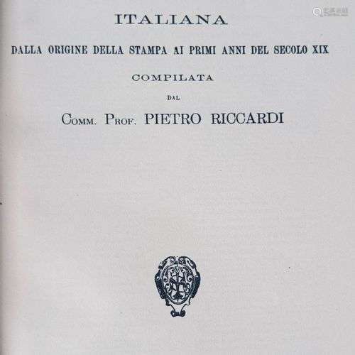 RICCARDI (Pietro) Biblioteca Matematica Italiana, dalla orig...