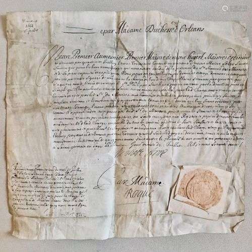 Superbe document sur PARCHEMIN, daté du 1er. Juillet 1662.No...