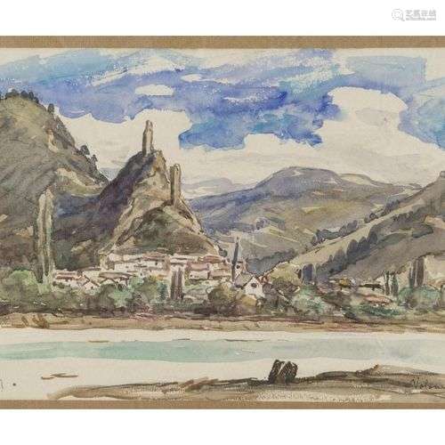 DREVET (Joannès). Vue de Volonne [Htes Alpes]. Aquarelle sur...