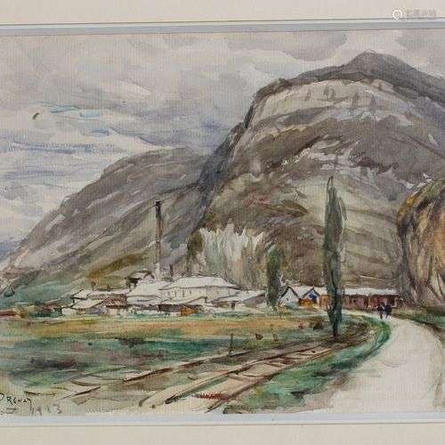 DREVET (Joannès). Paysage [non situé] en Savoie. Aquarelle s...