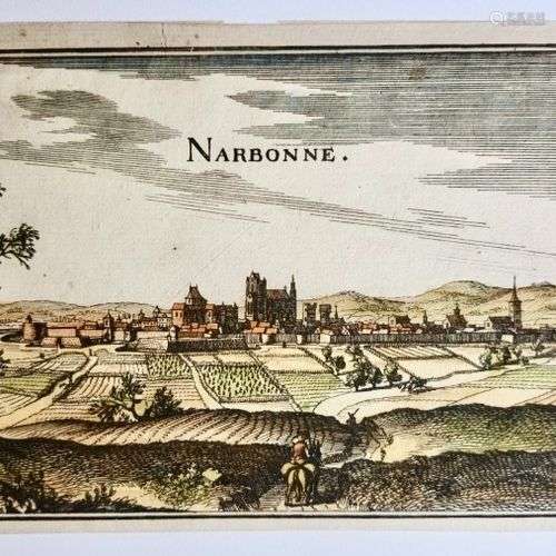 NARBONNE. Belle vue du XVII siècle de la ville de Narbonne.P...