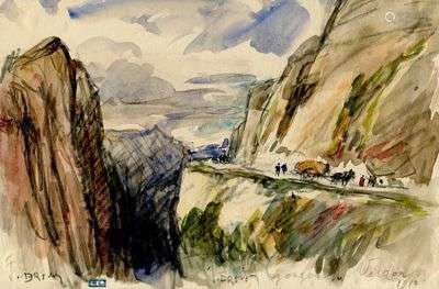 DREVET (Joannès). Gorges du Verdon, 1910. Aquarelle et encre...