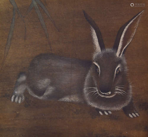 佚名 觅食兔 设色绢本立轴