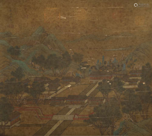 Song Dynasty - Zhang Zeduan - Pavilion Hanging Scroll on Sil...