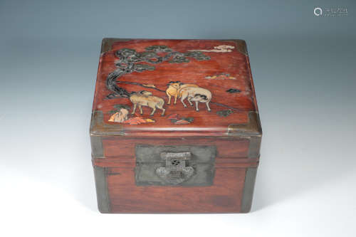 Qing Dynasty - Huanghuali Intarsia Bird Pattern Lid Box