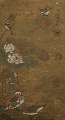 Song Dynasty - Song Huizong - Pond Mandarin Duck Hanging Scr...