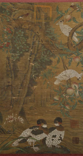 Song Dynasty - Song Huizong - Flower and Bird Hanging Scroll...