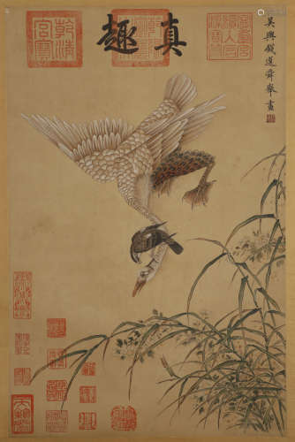 Yuan Dynasty - Qian Xuan - Goose Hunting Picture Hanging Scr...
