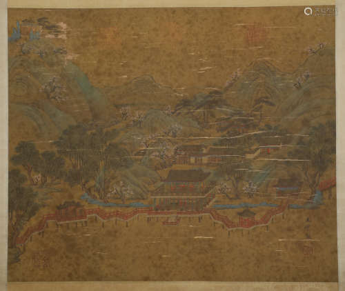 Tang Dynasty - Wang Wei - Green Landscape Hanging Scroll on ...
