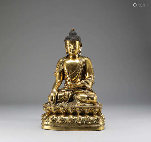 Qing Dynasty - Seated Gilt Bronze Statue of Sakyamuni