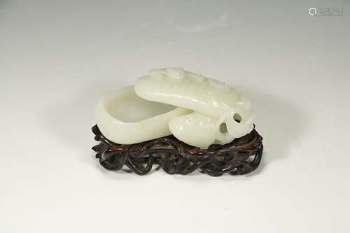 Qing Dynasty - White Jade Lychee Pattern Water Bowl