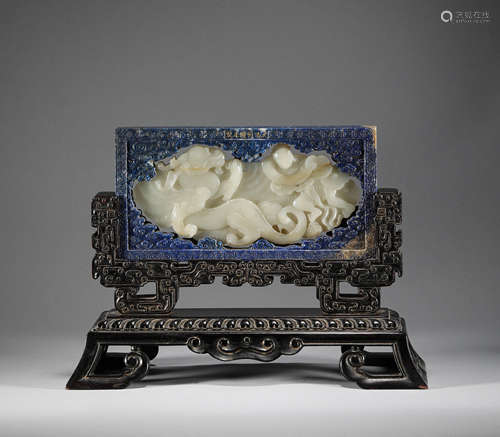 Qing Dynasty - Lapis Lazuli Inlaid and Hetian Jade Interstit...