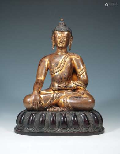 Qing Dynasty - Gilt Bronze Seated Buddha Shakyamuni