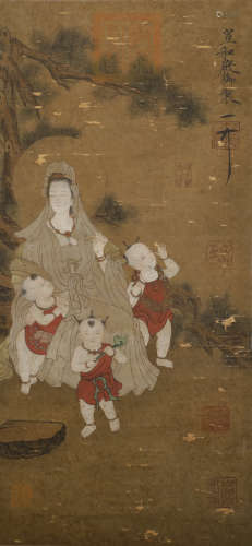 Song Dynasty - Song Huizong - Guanyin Hanging Scroll on Silk